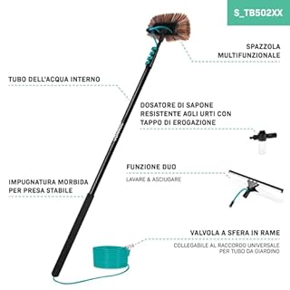 VONROC Spazzola Telescopica 6,5m + Addolcitore Acqua Portatile | Pulizia Senza Calcare per Casa, Auto, Camper, Pannelli Solari | Kit Completo con Dispenser Sapone e Accessori