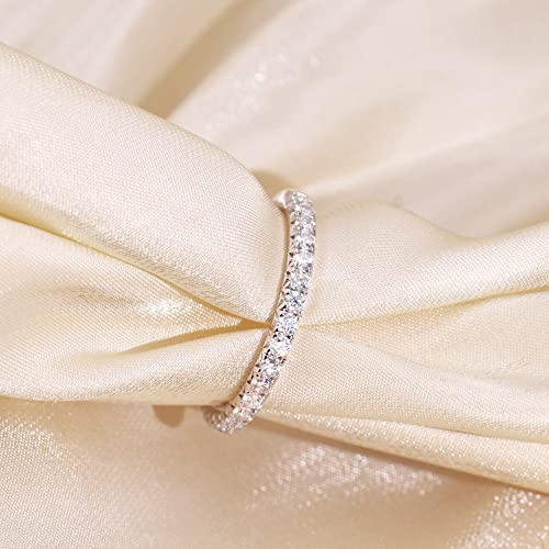 2mm 925 Sterling Silver 18K White Gold Plated Wedding Band Moissanite Diamond Half Eternity Stackable Engagement Ring for Women (Silver, 5.5)2