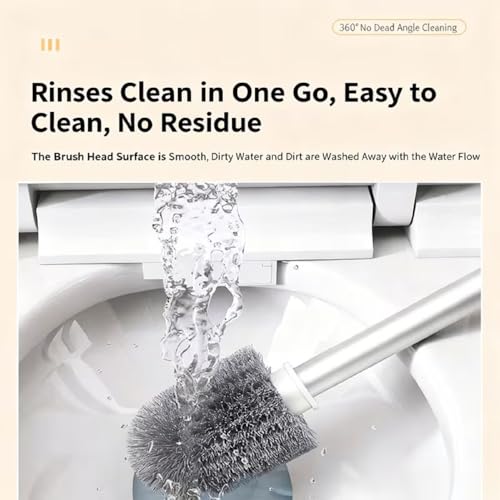 Image of Clyton Toilet Brush with Holder Stand, Toilet Bowl Cleaning Brush and Bathroom Toilet Floor Scrubber Brush with Self Adhesive Wall Mounted Ventilated Drying Stand, Toilet Bathroom Cleaning Brushes Set