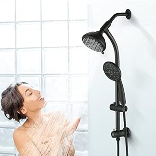 UCLIMAA High Pressure 48-Settings Shower Head with Handheld Shower,Drill-Free 3-Way Diverter for Easy Reach,Adjustable Height Slide Bar Dual Shower Head Combo Set - Matte Black