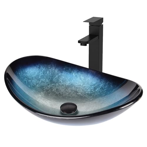 SOLIDEE Bathroom Boat Shape Artistic Glass Vessel Sink Free