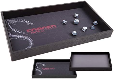 Forged Dice Co. Dice Tray 14" - Double Sided and Removable Neoprene Rolling Dice Mat - for Any Dice or Board Game, Tabletop RPGs Like D&D Pathfinder Roleplaying Game Black Tray w/Grey/Black Mat