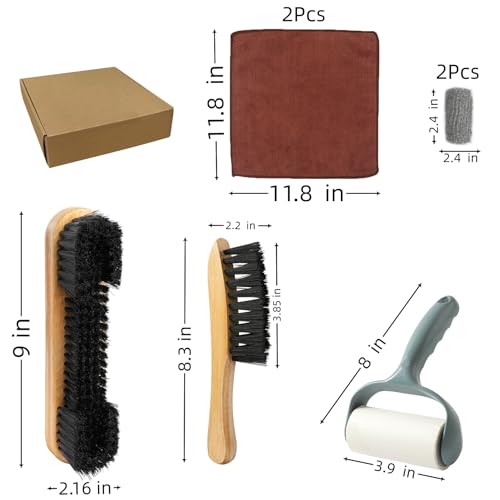 Hufopik Pool Table & Rail Brush 7 Set, Billiard Pool Table Felt Cleaner Accessories with 2 Wooden Pool Table Brushes, 2 Cue Cleaning Cloth, 2 Ferrule Polish Cloth & Sticky Lint Roller