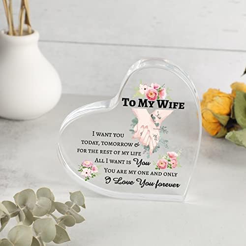PRSTENLY Wife Gifts, Heart-Shaped Acrylic Plaque Gifts for Her Wife Girlfriend on Wedding Anniversary Birthday Christmas Valentines from Husband, Romantic Presents for Wife