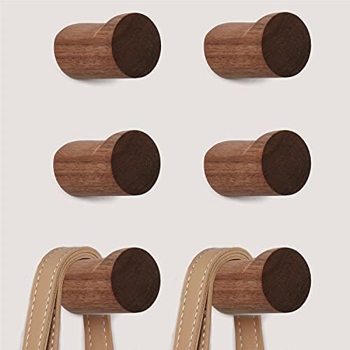 CRSWHA Natural Wooden Wall Hooks,6 Pack Wall-Mounted Wood Coat Hooks,Modern Decorative Wooden Wall Pegs,Heavy Duty Hat Hanger Hooks for Hanging Robe Towels, Coats,Purse(Black Walnut Wood)