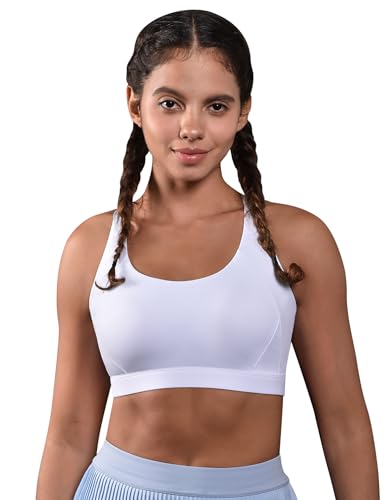 FUNMIRTH High Impact Sports Bras for Women, High Support Molded Cup Crisscross Back Workout Yoga Top White L