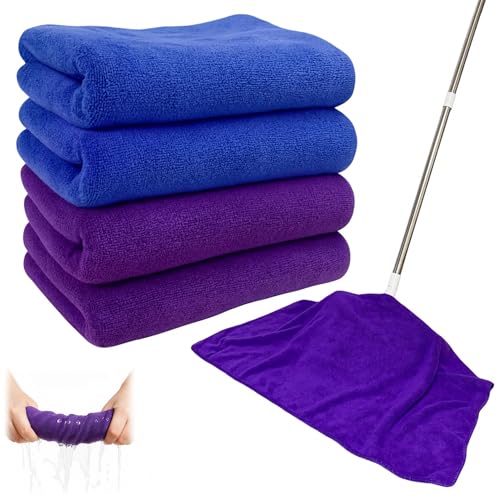 qztavyni 4Pcs Extra Large Microfiber Cleaning Cloths – 30x20 in Mop Towels for Floor Cleaning, Reusable, Lint-Free Floor Rags, Color-Coded, pano de Chao, trapos para trapear(4,Blue,Purple)