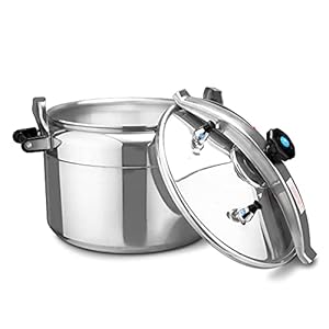 Explosion-Proof High Pressure Cooking Pot,Large Capacity Commercial Stainless Steel Pressure Cooker Suitable for Gas Induction Purpose,Silver-15L