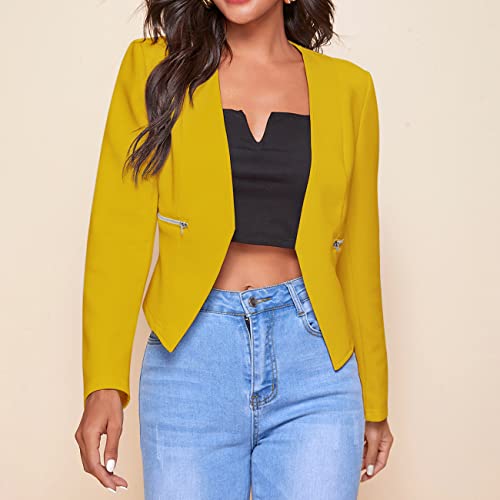 Women's Cropped Blazer Jacket Work Casual Lightweight Long Sleeve Open Front Outerwear with Pockets 20252