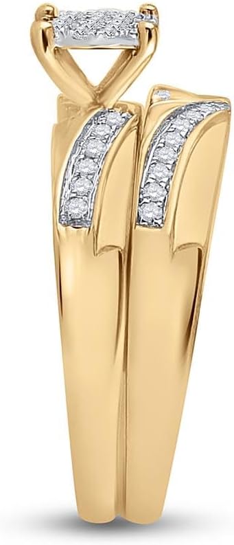 Jewels By Lux 10kt Yellow Gold His & Hers Round Diamond Cluster Matching Bridal Wedding Ring Band Set 1/2 Cttw, Womens Size 5-9, Mens Size 8-12