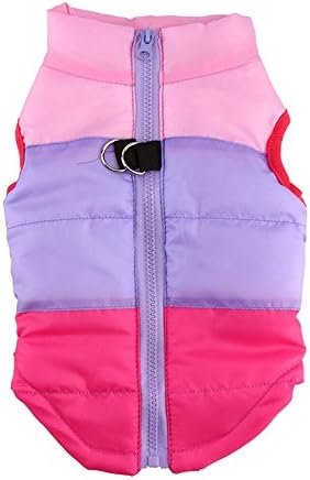 Idepet(TM Pet Dog Cat Coat with Leash Anchor Color Patchwork Padded Puppy Vest Teddy Jacket Chihuahua Costumes Pug Clothes XS S M L (XS, Rose)