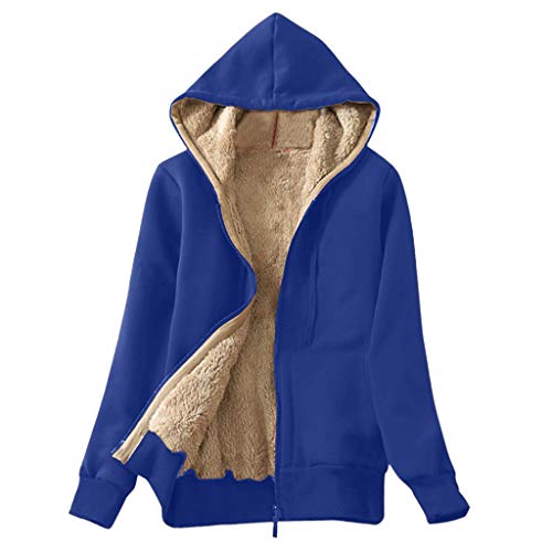 SALUCIA Damen Jacke Warme Teddyfutter Winterjacke Langarm Gefüttert Hoodie Kapuzenjacke Herbst Winter Flauschige Übergangsjacke Mantel Outwear mit Reissverschluss (S, Blau) Cover