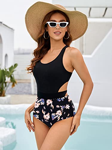 Molybell One Piece Swimsuits For Women High Waisted Bathing Suit Monokini Floral Print Cutout Racerback Zip Up-L #TOP1