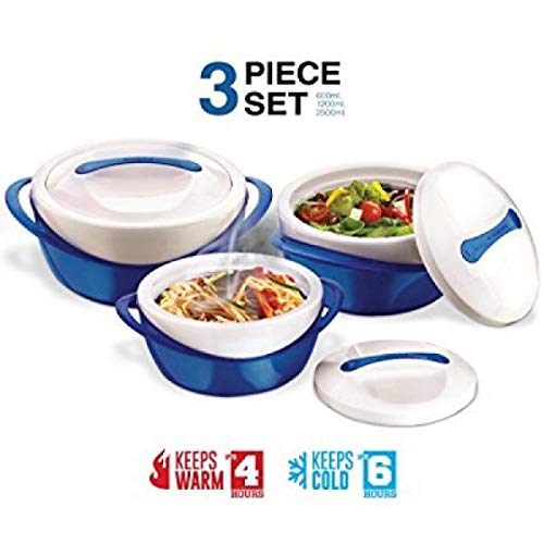 Pinnacle Insulated Casserole Dish with Lid 3 pc. set 2.6/1.25/.6 qt. Elegant Hot Pot Food Warmer/Cooler - Large Thermal Soup/Salad Serving Bowl- Stainless Steel –Best Gift Set for Moms –Holidays Blue - Thumbnail 5
