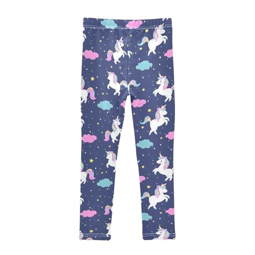 Girls' Athletic Leggings Ankle Length Yoga Dance Pants Kids Teen 4T Clouds Stars Unicorn2