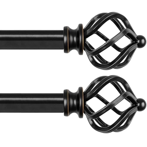 Tringle à rideaux extensible noire 80-218cm avec embouts cage torsadée