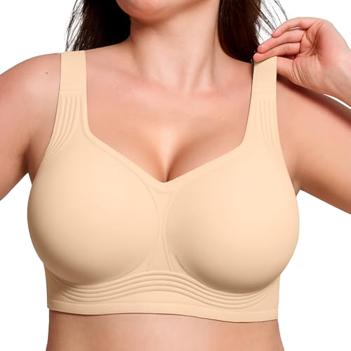 ProKloud Jelly Bras for Women No Underwire Wireless Bra with Support and Lift Full Coverage Plus Size Comfy Seamless Bra Nude