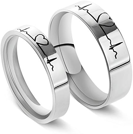 fashionlife Jewelry,Electrocardiogram Ring,Titanium Couple Ring,ECG Ring,Love Heartbeat Ring,Comfort Fit Wedding Bands,Engagement Rings,Promise Ring,Best Gift (Womens Size 11)