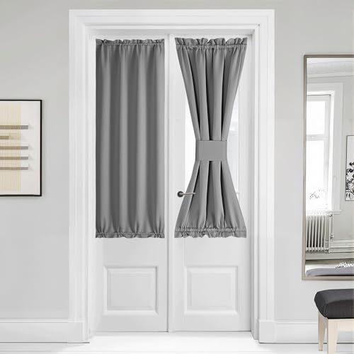 NICETOWN Silver Grey French Door Curtain for Front Back Window Cover