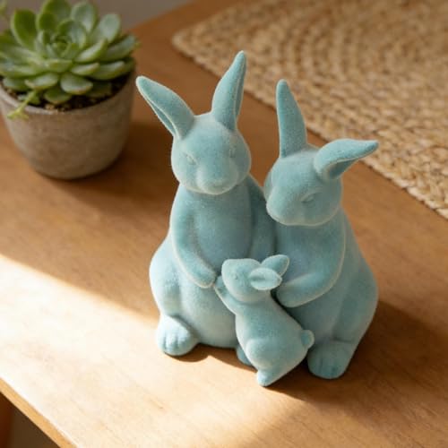 Lapin de Pâques floqué vert en résine douce pour décoration de table