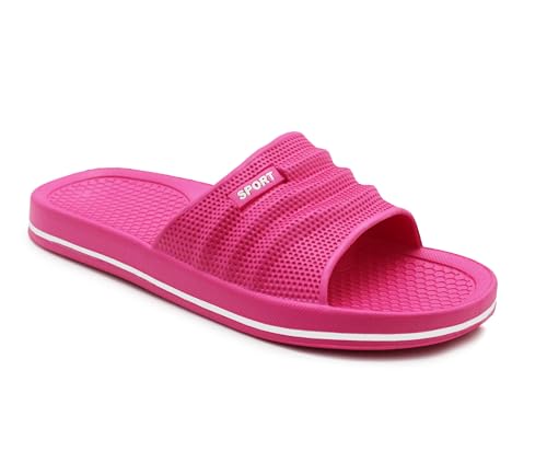 IMTY Womens Sliders EVA Sandal Slippers Ladies Pool Slides Lightweight Beach Flip Flops Bathroom Shower Spa Leisure Sports Slipper (Pink, UK Footwear Size System, Adult, Women, Numeric, Medium, 4)