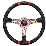 HLQXHM Volant de sport en cuir de haute qualité pour MOMO, voiture de course, volant en cuir suédé de 350 mm (Couleur : rouge)