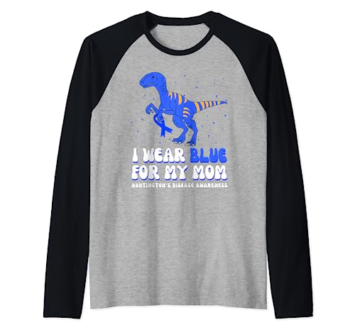 I Wear Blue For My Mom Huntington's Disease Awareness Ribbon Raglan Baseball Tee