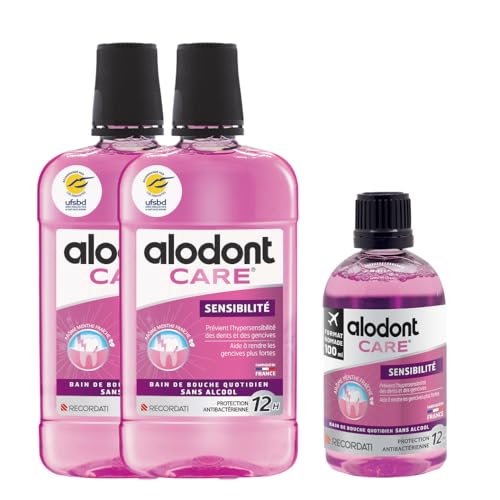 ALODONT Care Collutorio per Denti Sensibili 2 x 500 ml + 100 ml | Confezione Trio per Denti Sensibili | Protezione quotidiana di gengive e smalto | Senza alcol | 1100 ml