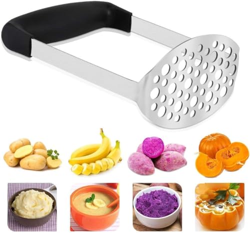 El Mejor Listado de Lavasecadoras Acros los mejores 5. 45 LBYHZS Machacador de Papas, Pure de Papa, Machacador de Frijoles de Acero Inoxidable, Triturador de Puré, Fácil de Limpiar, para Puré de Papa, Verduras y Frutas (Plata)