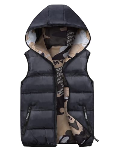 MOMBEBE COSLAND Boys Hooded Gilets Down, Kids Puffer Sleeveless Fall Winter Reversible Vest, Navy Blue, 6-7 Years