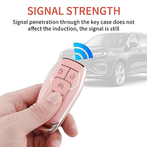 Image of Pangpai Pink Key Fob Cover for Ford, Soft TPU Key Case Protection with Bling Keychain Fit for F150 Explorer Mustang Edge Lincoln MKZ MKX MKC