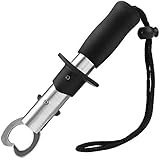 Scotank Fish Lip Gripper, Grabber Tool Fish Holder Catfishing Tackle Stainless Steel with Eva Foam and Handle Wrist Strap Kayak Accessories Survival Fishing Gear Gifts