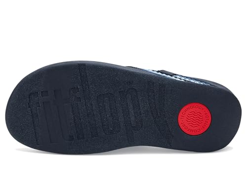 Image of FitFlop, Womens, Surfa Stripe-Webbing Toe-Post Sandals, Cosmic Blue Mix, 8.5, Medium