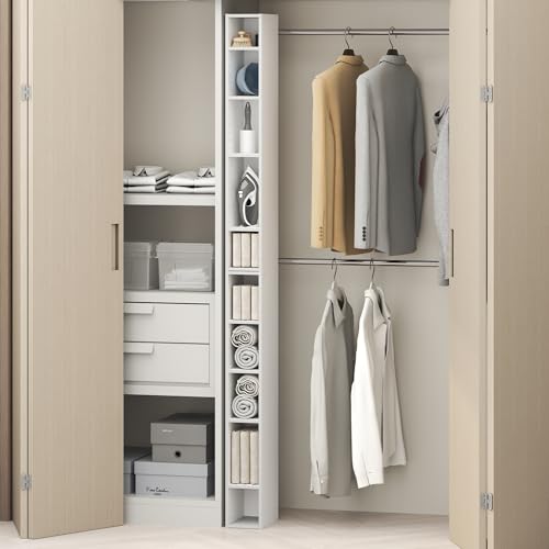 Image of Furinno Fulda 10-Tier Closet Organizers and Storage, Open Shelf, Storage Organizer, 6-Inch Width, for Closet, Bedroom, White