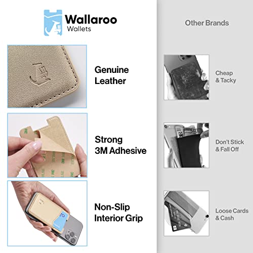 Suporte de cartão de telefone de couro premium para smartphones iPhone e Android (couro dourado)