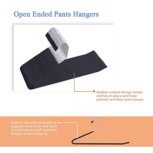 JS HANGER Non Slip Pants Hangers 20 Pack Open Ended Easy Slid Slacks Hangers, Durable Anti-Rust Space Saving Metal Jeans Hangers, Chrome and Black Friction