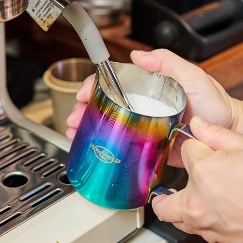 Stainless Steel Milk Frothing Pitcher - Milk Frothing Jug for Cappuccino, Barista Milk Frothing Pitcher Parent (coloured, 12OZ) — view 5