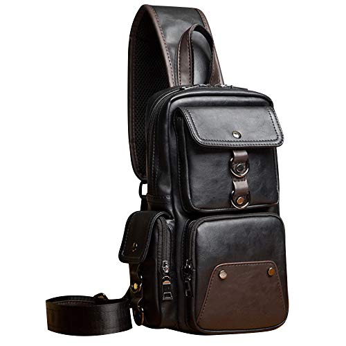 SPAHER Bolsos de Hombro de Pecho Cuero Genuino Crossbody de de Mochila Messenger Bag