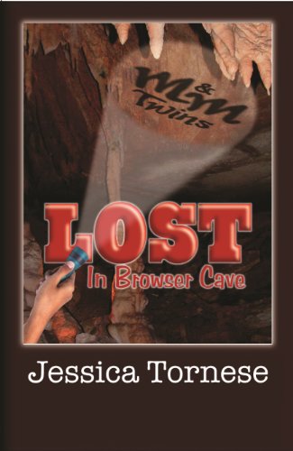 book cover image for M&M Twins Lost in Browser Cave by Jessica Tornese depicting a young boy shining a flashlight in a cave