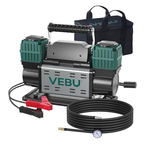 Image of Heavy Duty Air Compressor 12V Tire Inflator, Dual Cylinder 125PSI with In-line Pressure Gauge, 10.6CFM Fast Inflation for Off-road Vehicles, Trucks, SUVs, RVs, ATVs, DC Power, Corded Electric