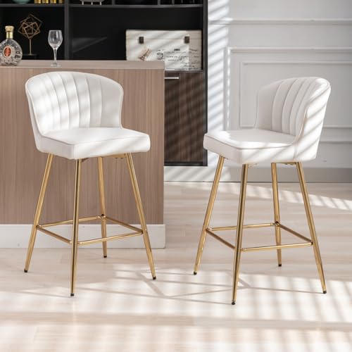 chairus Taburetes de Bar Terciopelo Juego de 2 Sillas Barra Altas con Patas Doradas, Taburetes Desayuno Modernos con Cojín...