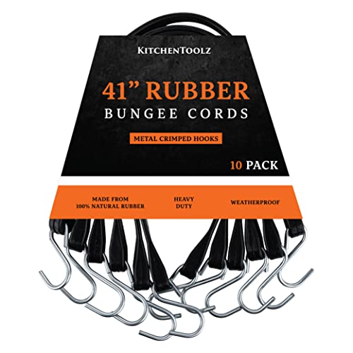 Kitchentoolz Tendeurs avec crochets 104,1 cm, sangles de bâche en caoutchouc avec crochets en S en métal crissé, noir, 41" Cover