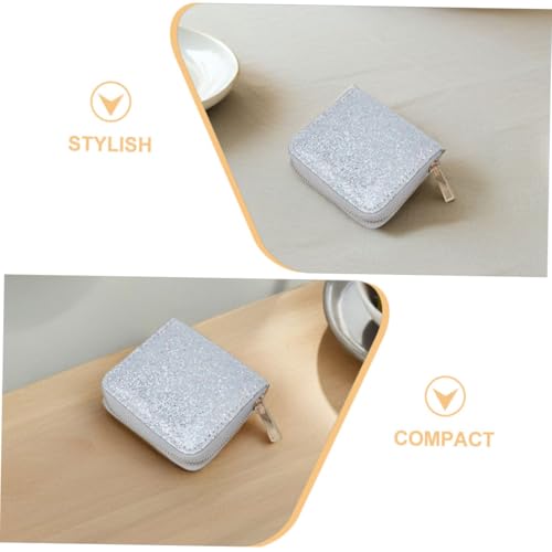 2Pcs Small Silver Wallet for Women Elegant Zipper Coin Purse with Vintage Charm Lightweight Change Purse for Travel and Shopping for Cards and Keys3