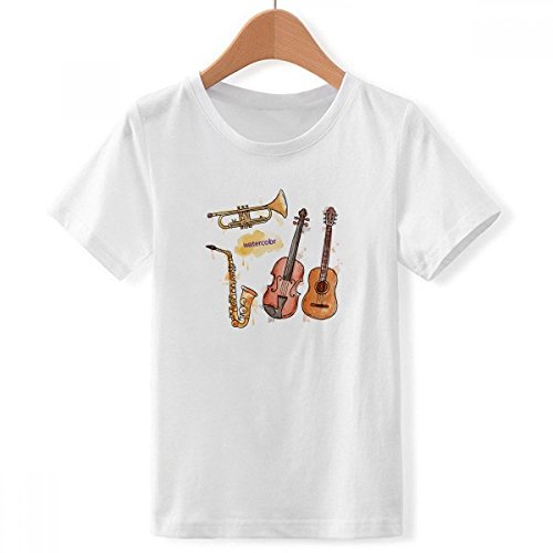 T-Shirt Aquarelle Musique Blanc Idéal pour l'École et les Loisirs