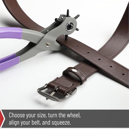 Image of UNCO- Leather Hole Punch Tool, Multi Hole Sizes for Belts and Leather, Belt Hole Puncher, Purple Handle