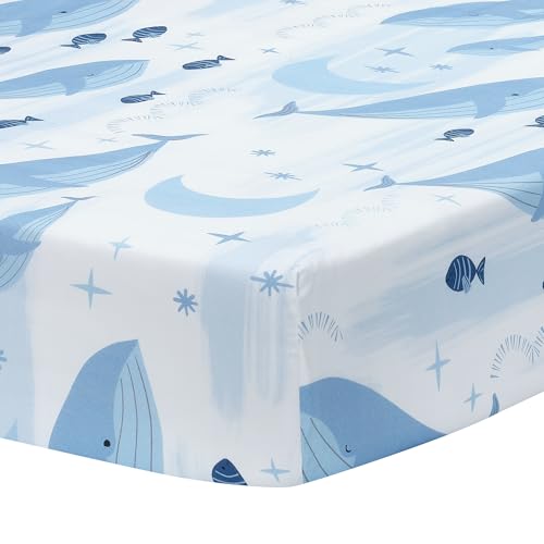 Image of Lambs & Ivy Bubbles & Squirt 100% Cotton Whale/Ocean Fitted Crib/Toddler Sheet