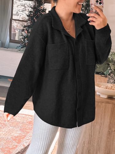 Image of Saodimallsu Womens Collared Cardigans Button Down Fall Sweater Jackets Oversized Casual Long Sleeve Knit Shirts
