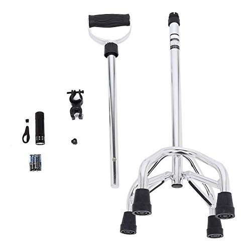 Bastón antideslizante con base de cuatro patas y altura ajustable ligera