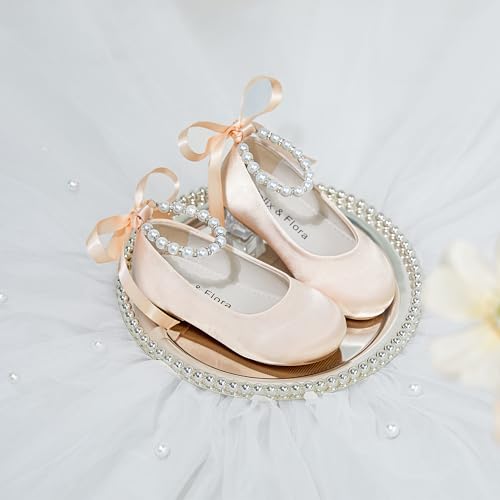 Image of Felix & Flora Girls Toddler Little Ballet Shoes - Flower Girls Mary Jane Flats Dress Shoes Party Wedding