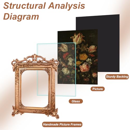 Image of 5x7 Gold Picture Frame Baroque, Victorian Vintage Ornate Design, Glass Front, Tabletop & Wall Display, Vertical Orientation, Bronze